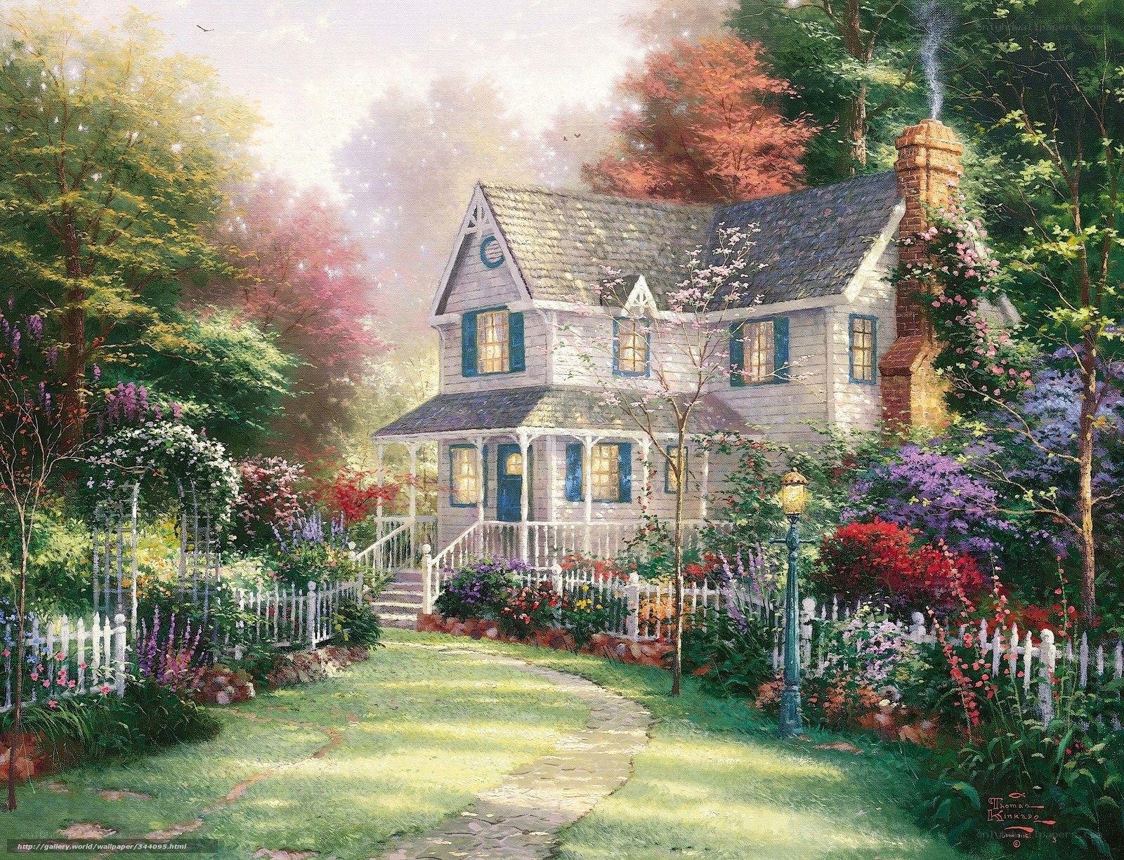 Cozy cottage in a flower garden
