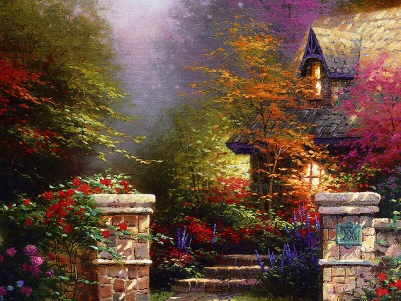 Cozy cottage in autumn garden