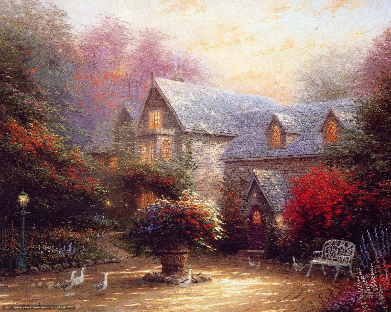 Cozy cottage in autumn garden