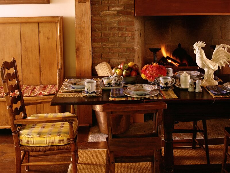 Cozy dining by the fireplace