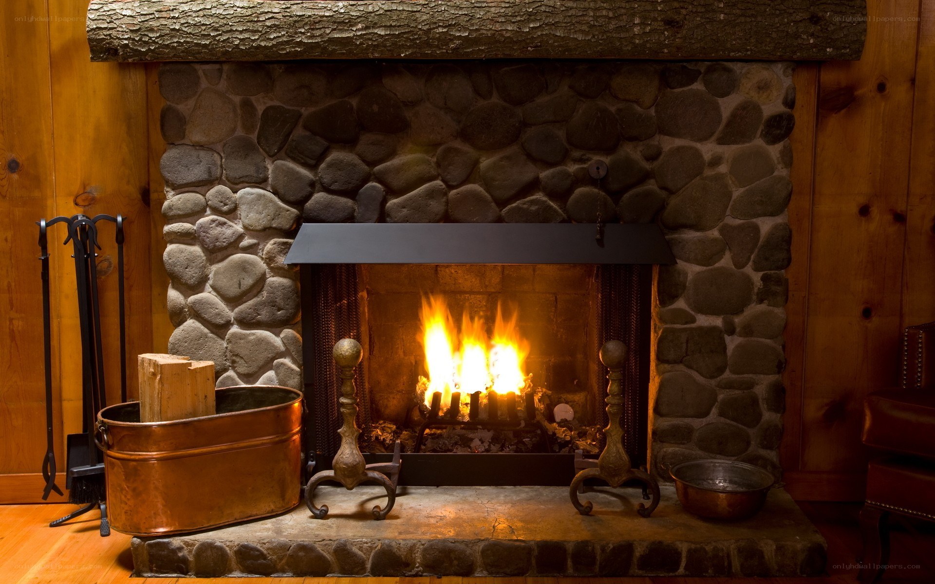 cozy fireplace in a cabin