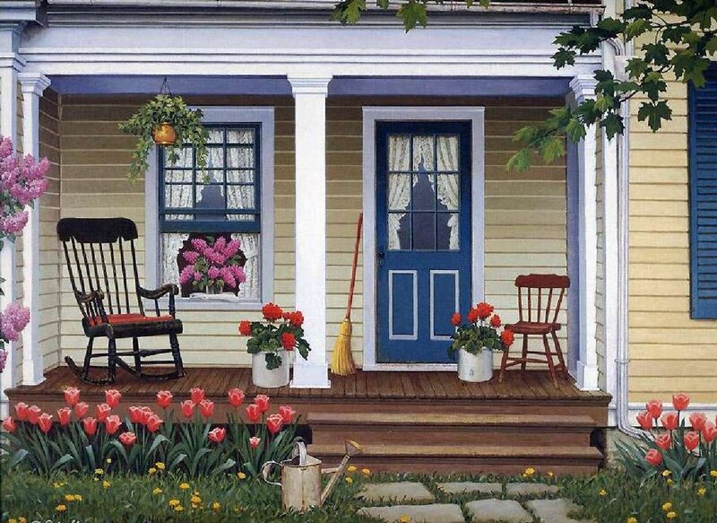 Cozy front porch with flowers