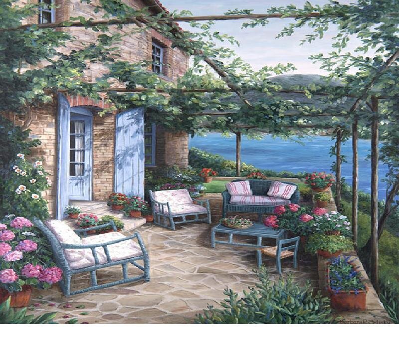 Cozy garden patio by the sea