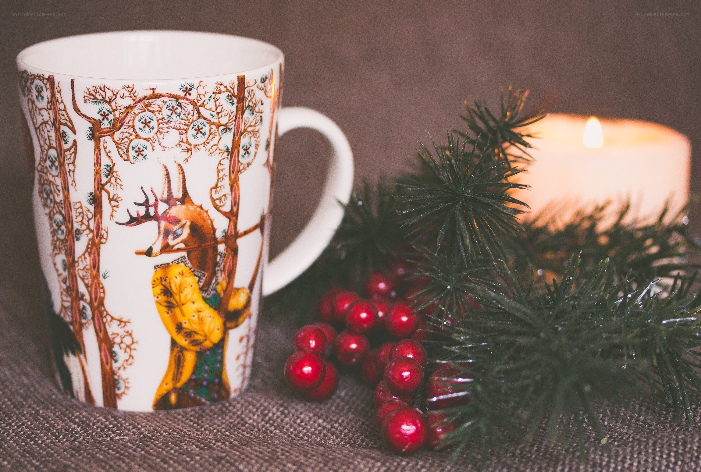 Cozy holiday mug with candle