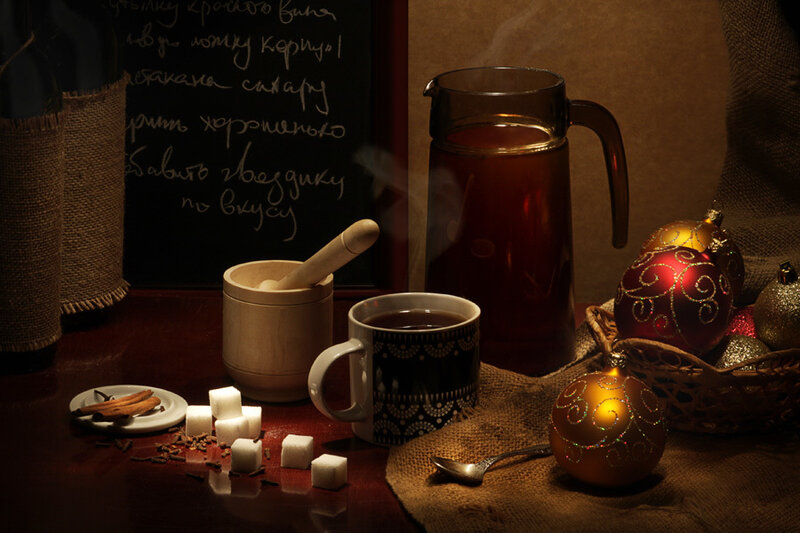Cozy holiday tea setup