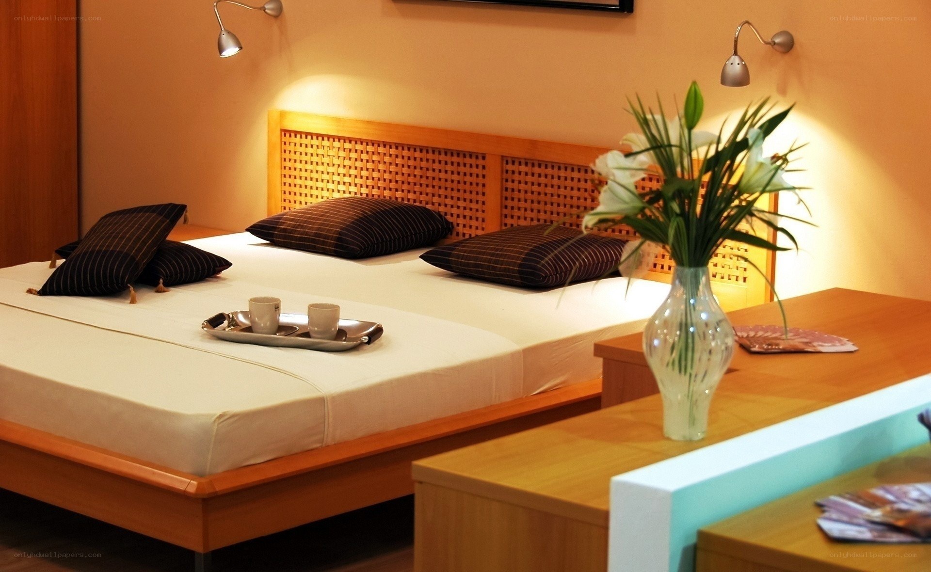 Cozy hotel bedroom with flowers