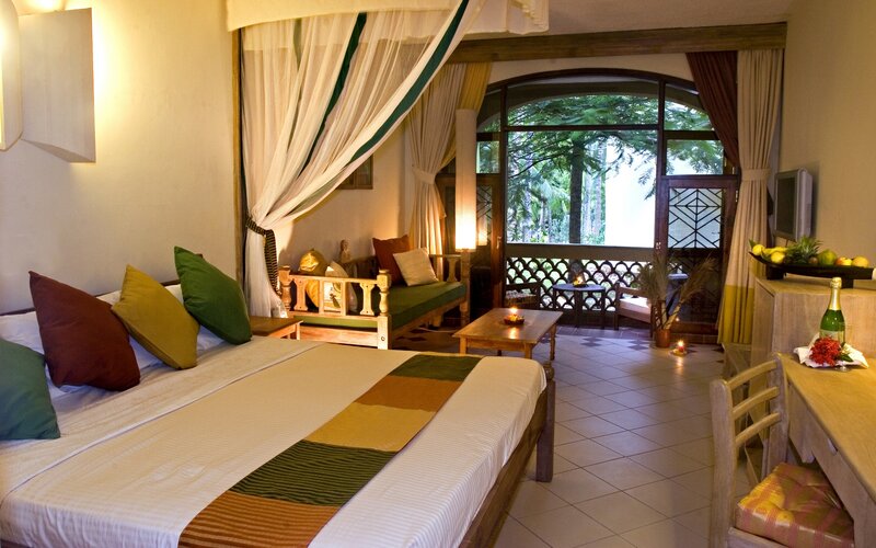 Cozy hotel room with balcony view