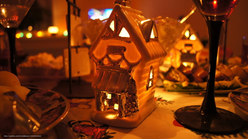 Cozy house lantern on table