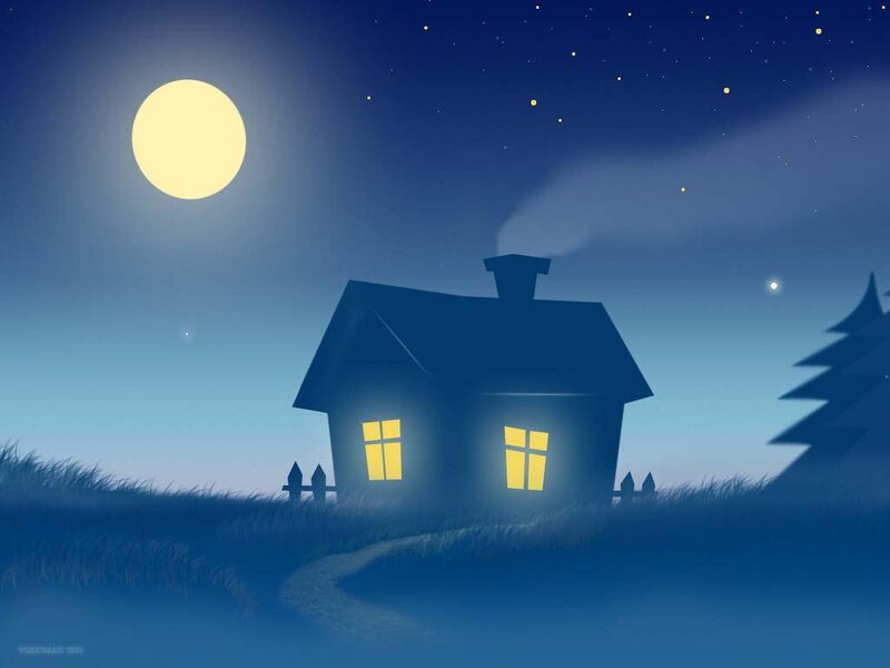 Cozy house under moonlight