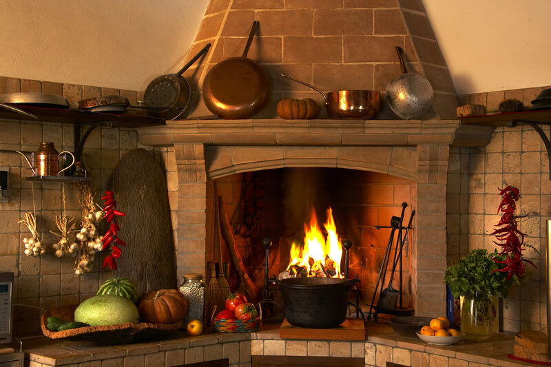 cozy kitchen with fireplace