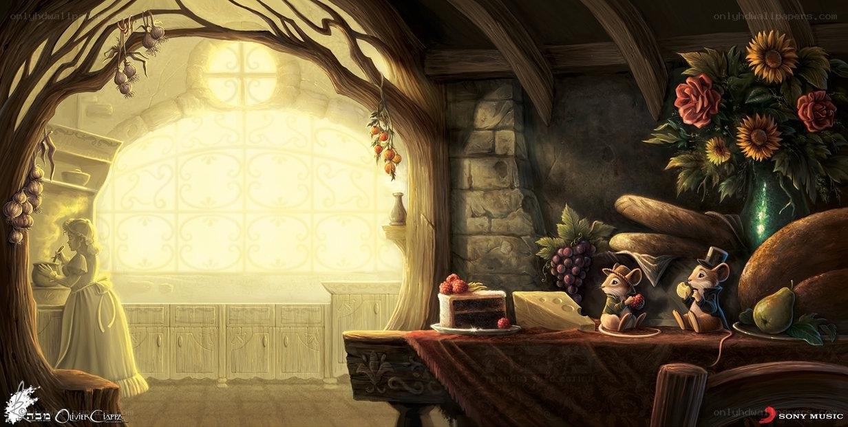 cozy kitchen with mice