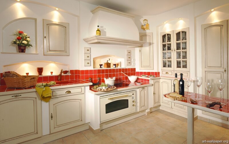 cozy kitchen with red tiles