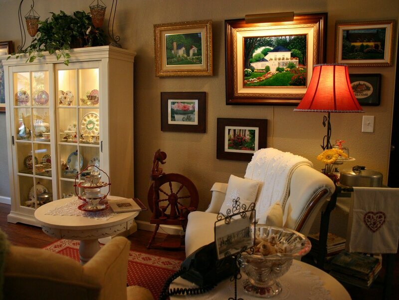 cozy living room with display cabinet