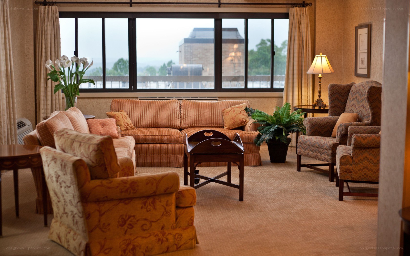 Cozy living room with large window