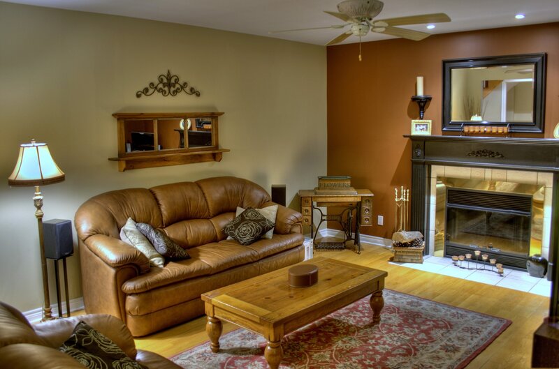 Cozy living room with leather sofa