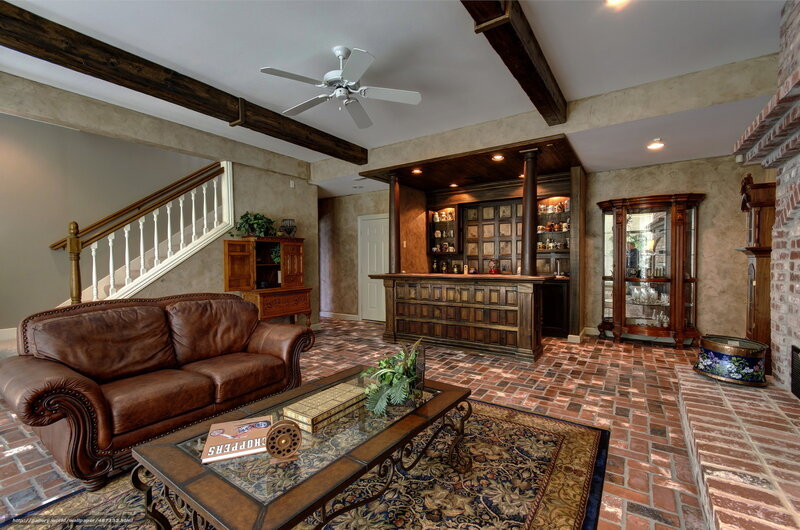 Cozy living room with leather sofa
