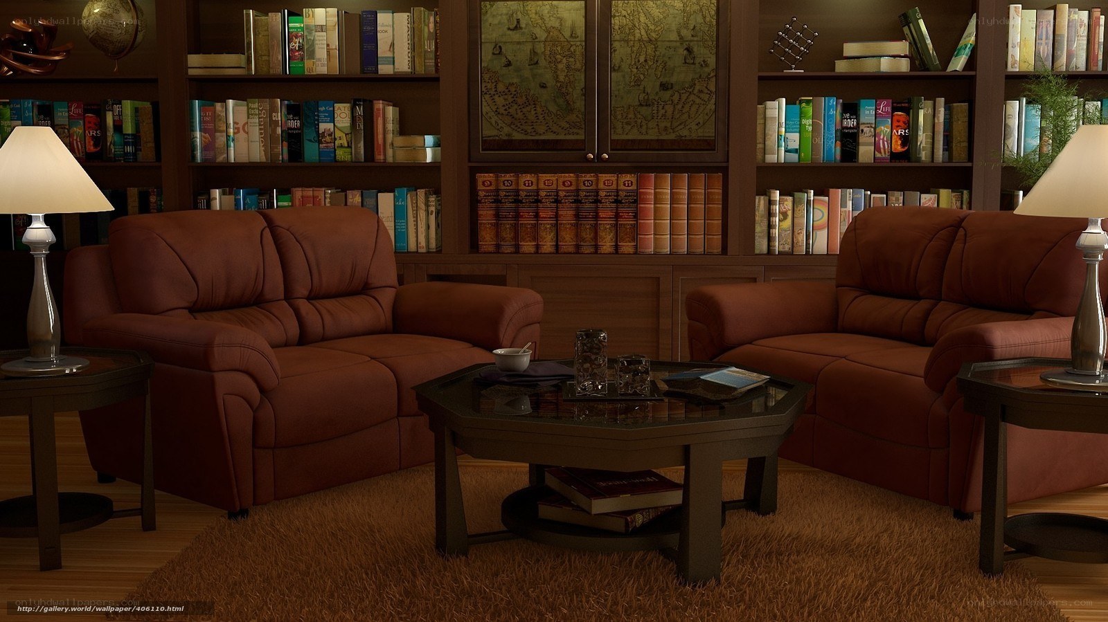 Cozy living room with leather sofas