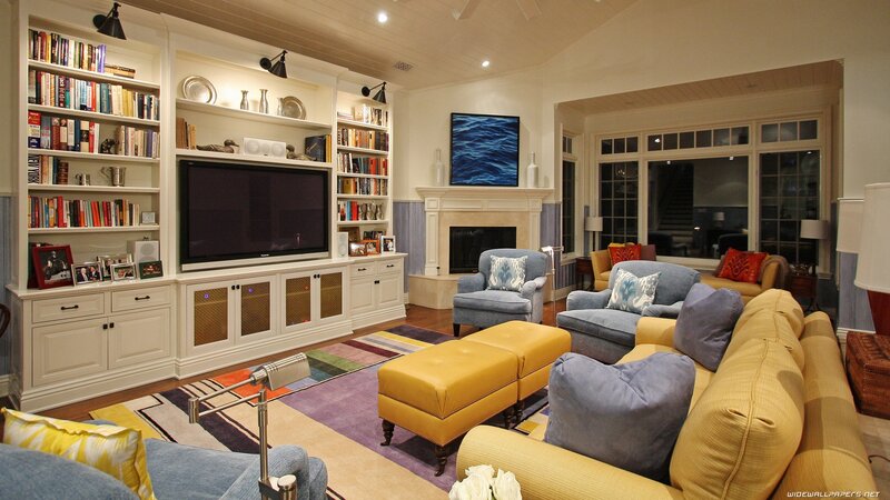 cozy living room with media center