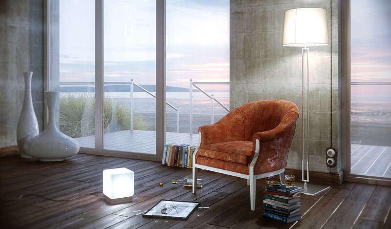 Cozy living room with ocean view
