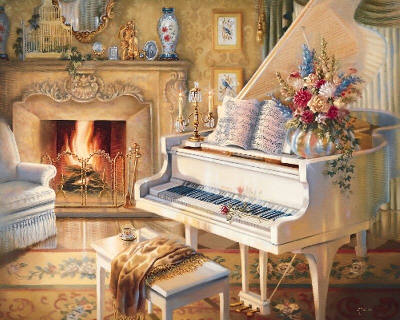 Cozy living room with piano