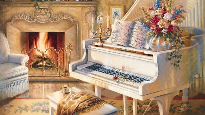 Cozy living room with piano