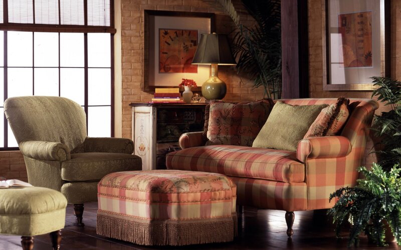 Cozy living room with plaid furniture