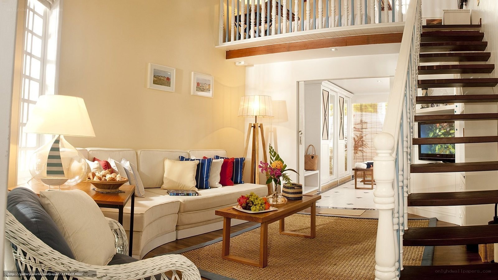 Cozy living room with staircase