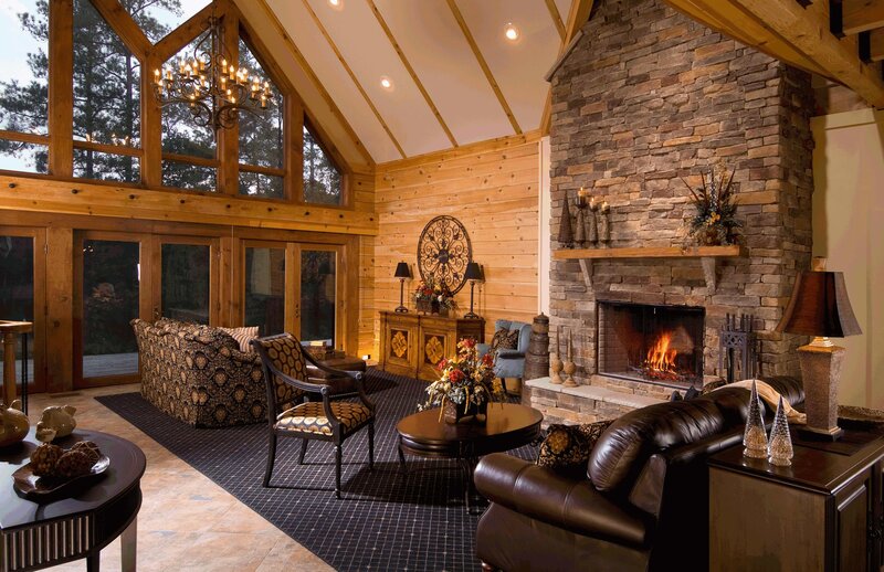 Cozy living room with stone fireplace