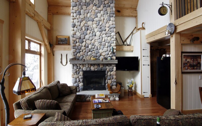 Cozy living room with stone fireplace