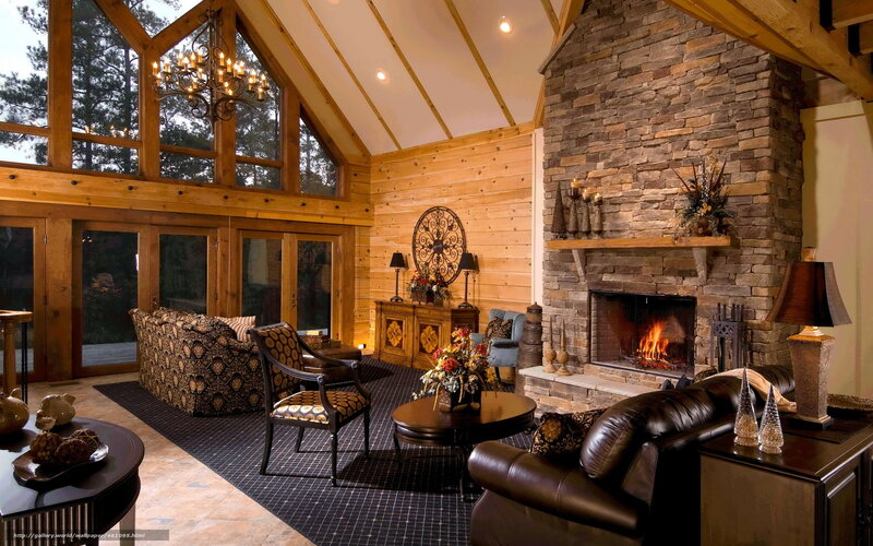 Cozy living room with stone fireplace
