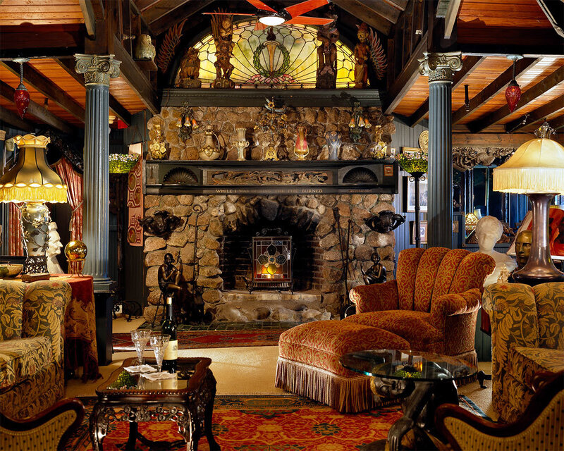 Cozy living room with stone fireplace