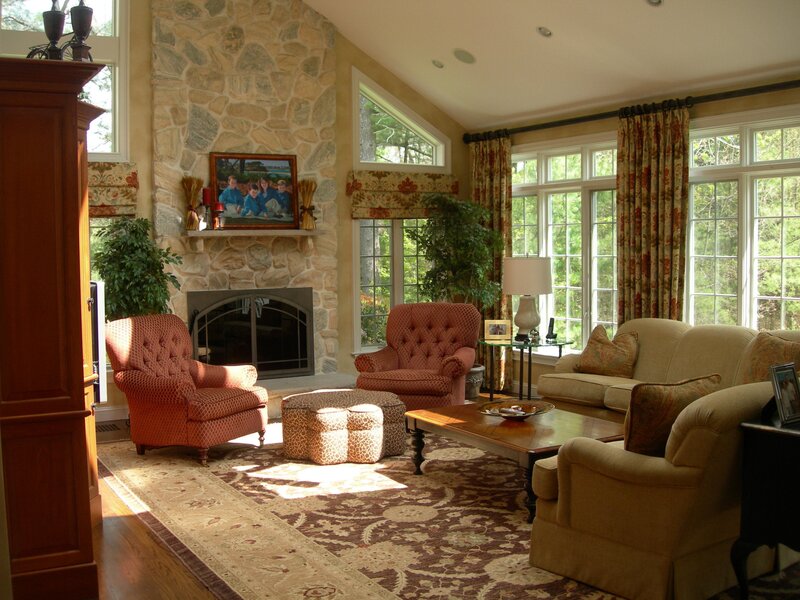 Cozy living room with stone fireplace