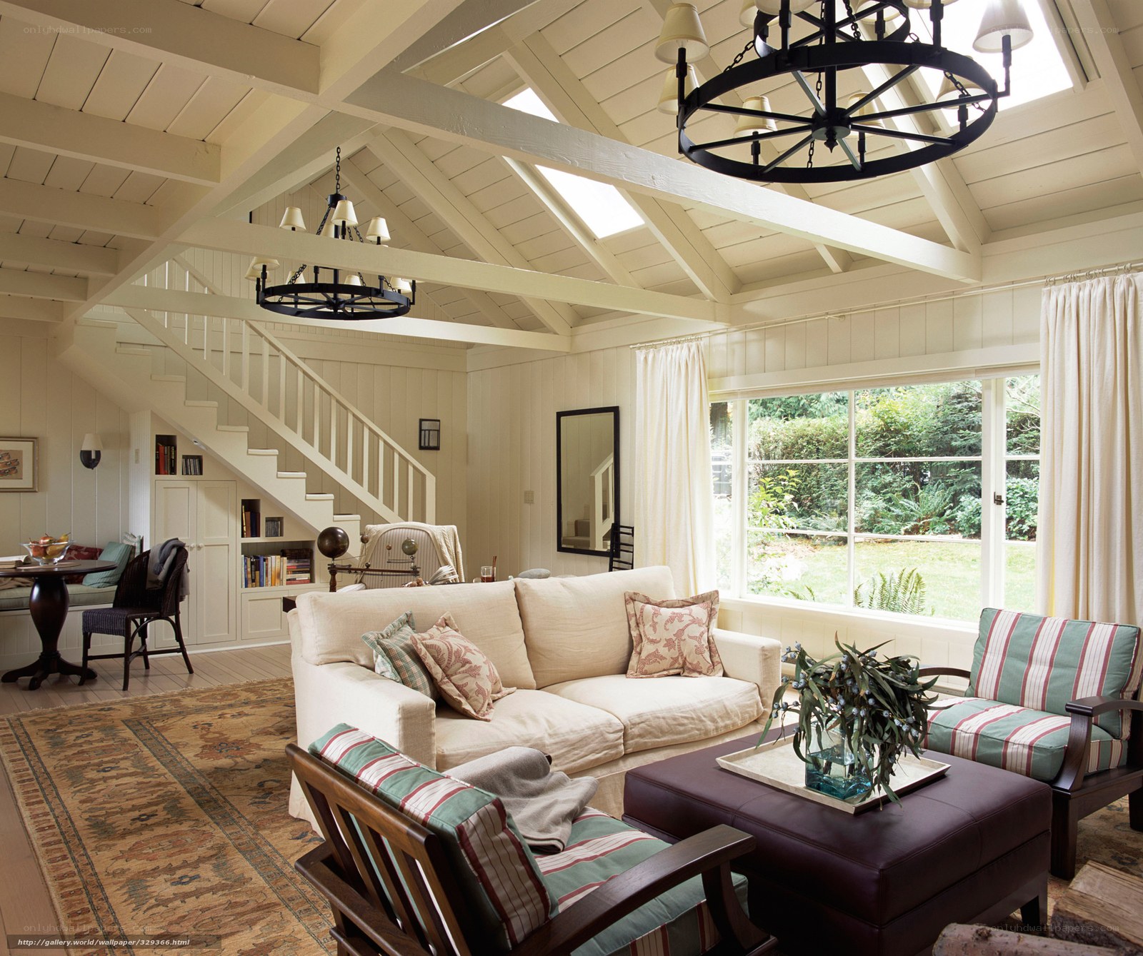 Cozy living room with vaulted ceiling