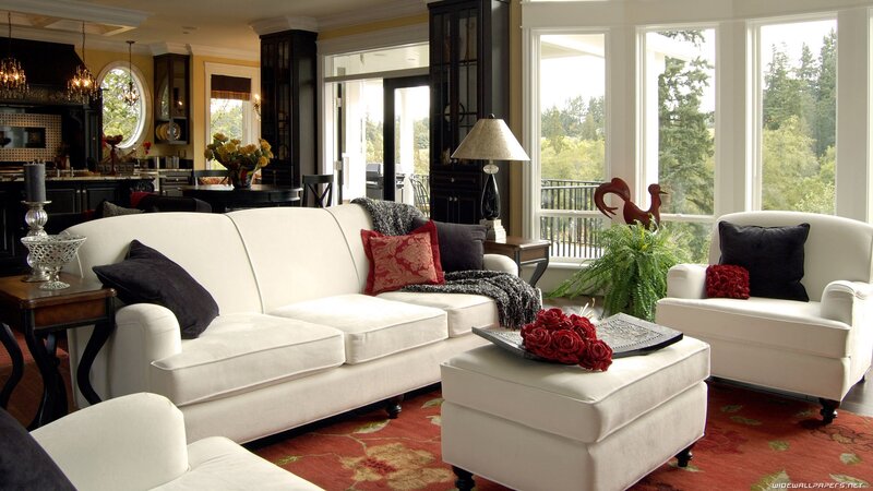 cozy living room with white furniture