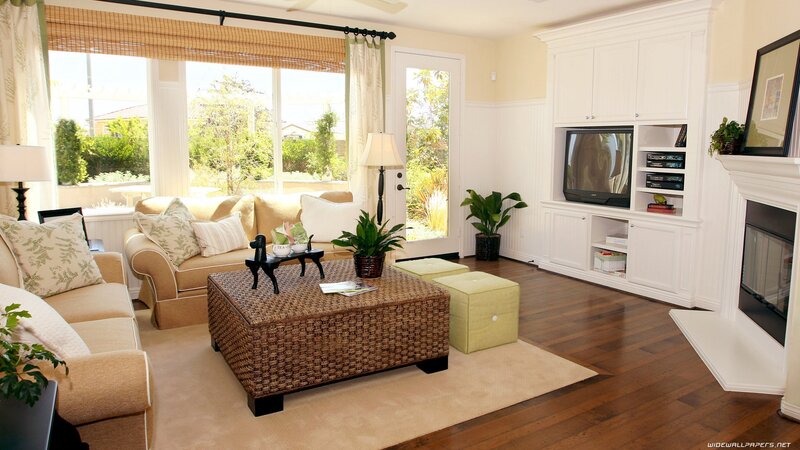 cozy living room with wicker coffee table