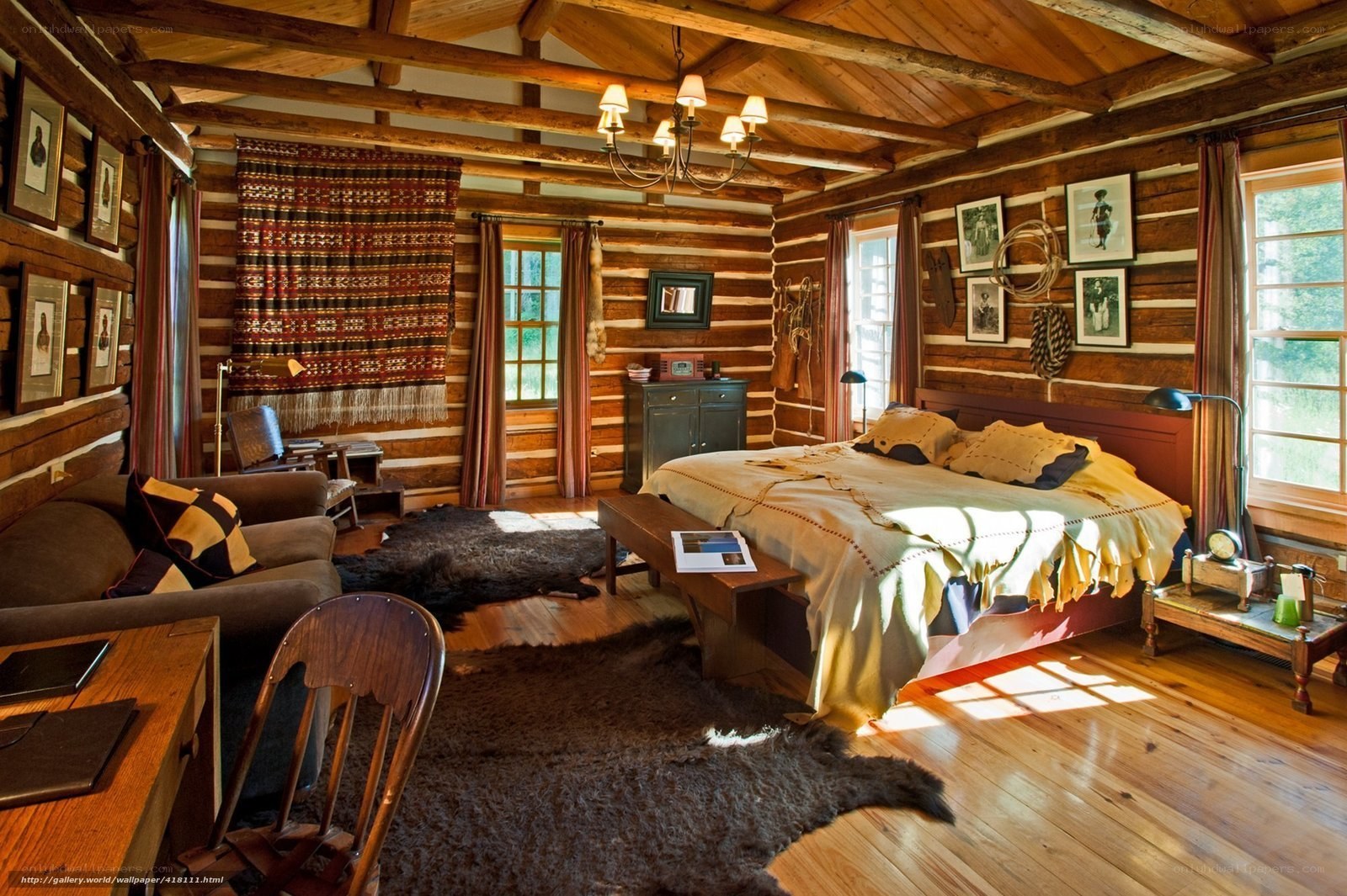 Cozy log cabin bedroom