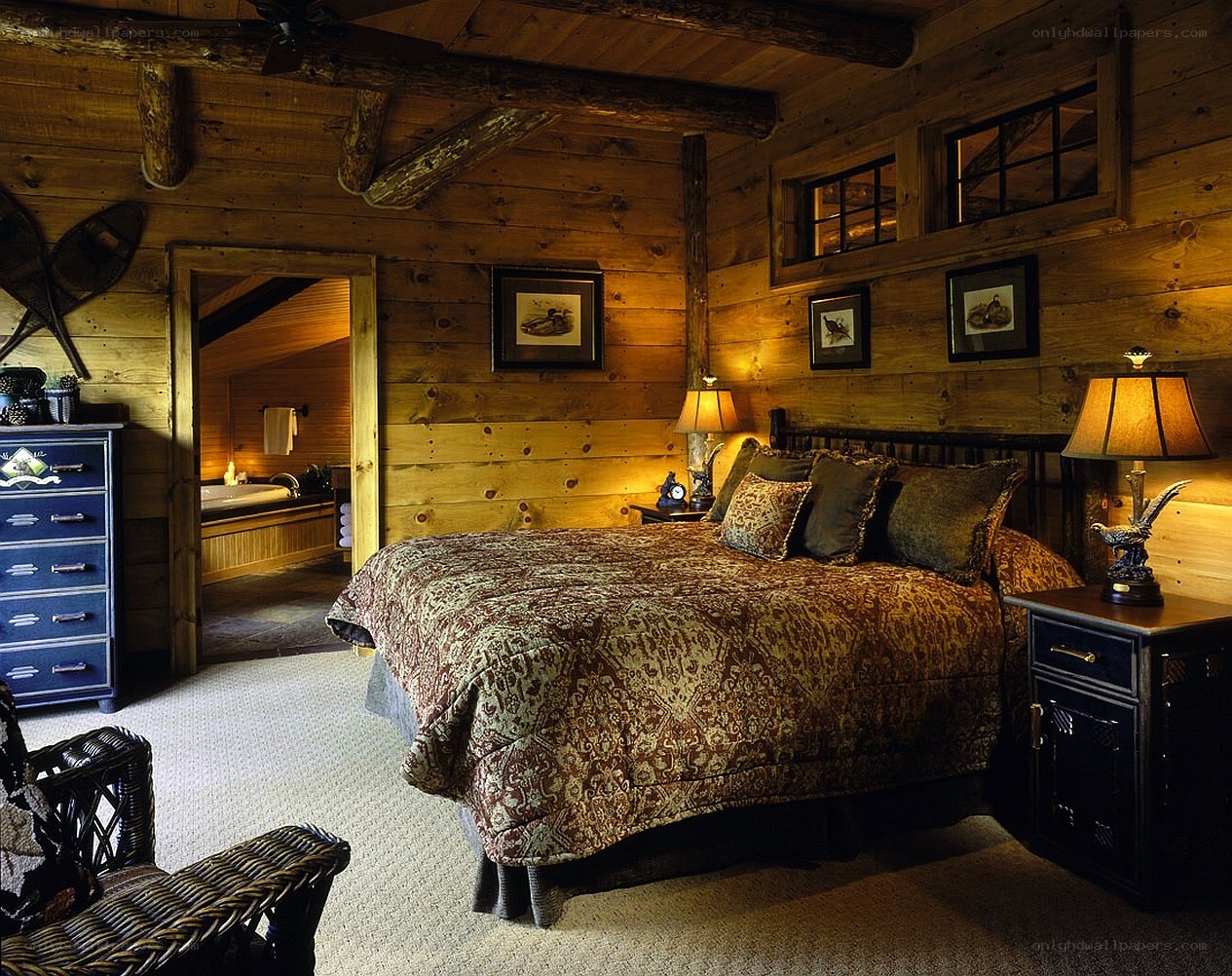 Cozy log cabin bedroom