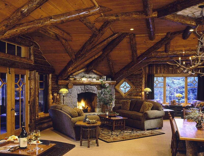 Cozy log cabin living room