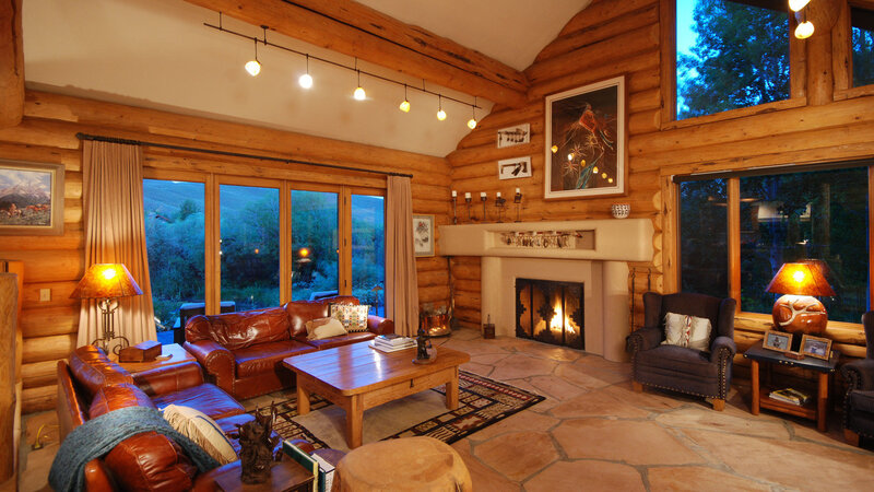 Cozy log cabin living room