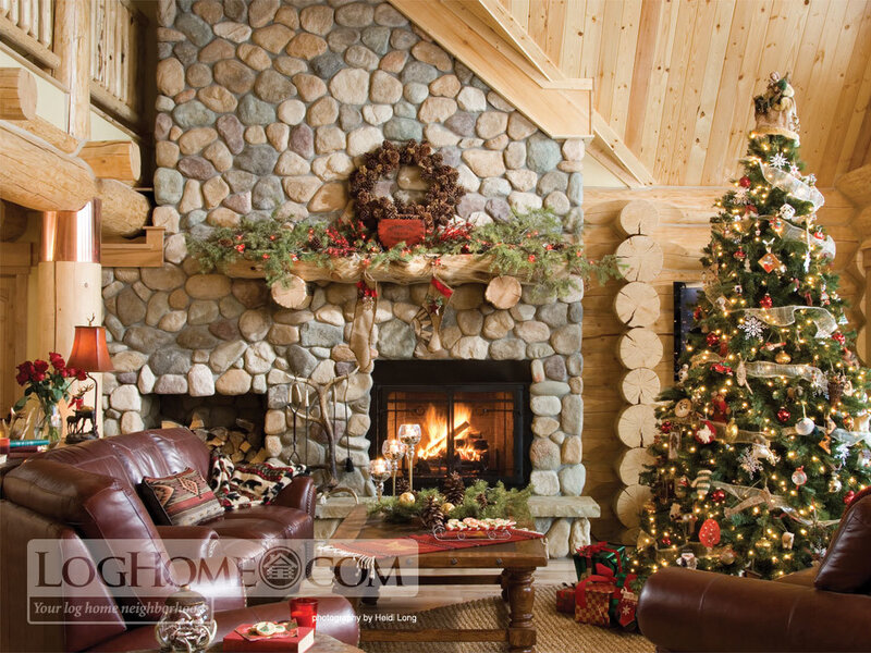 Cozy log cabin living room