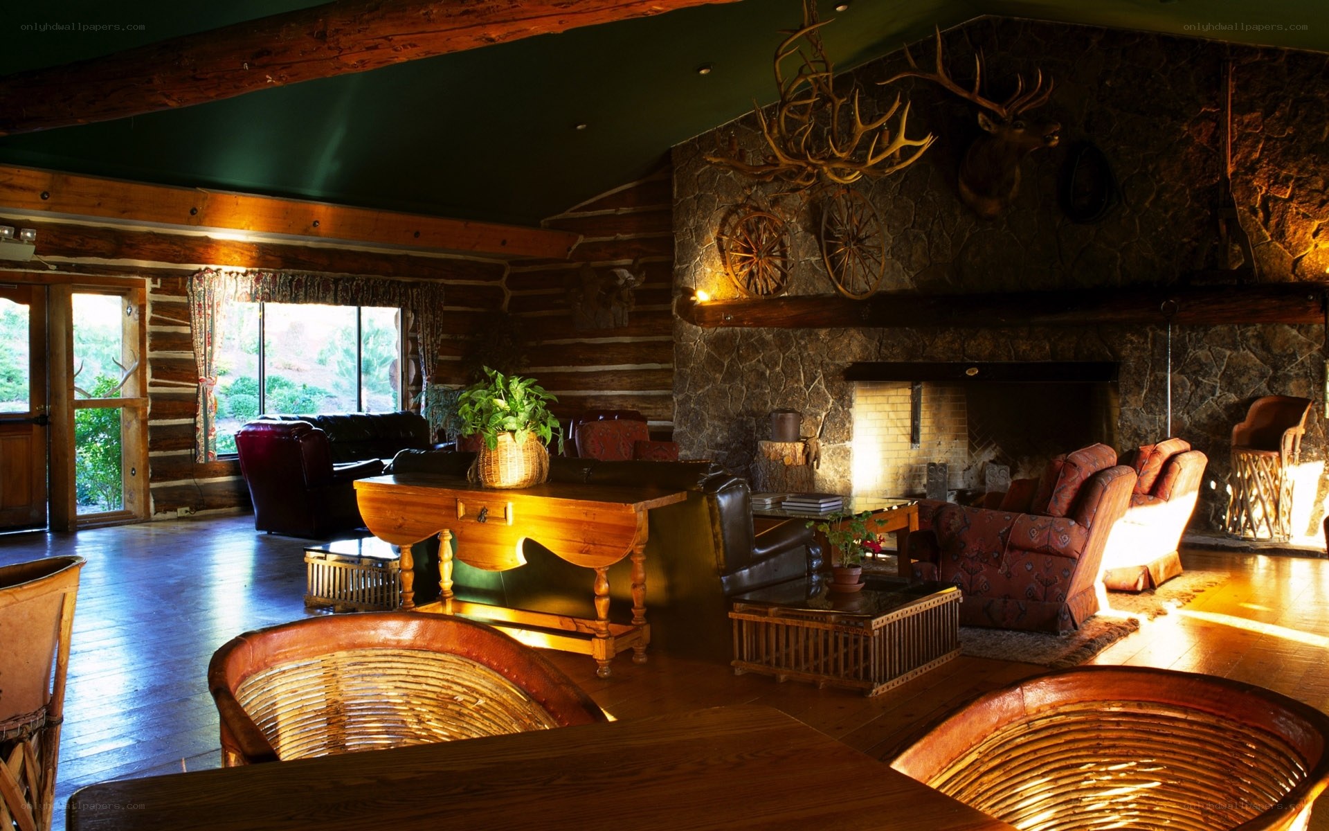 Cozy log cabin living room