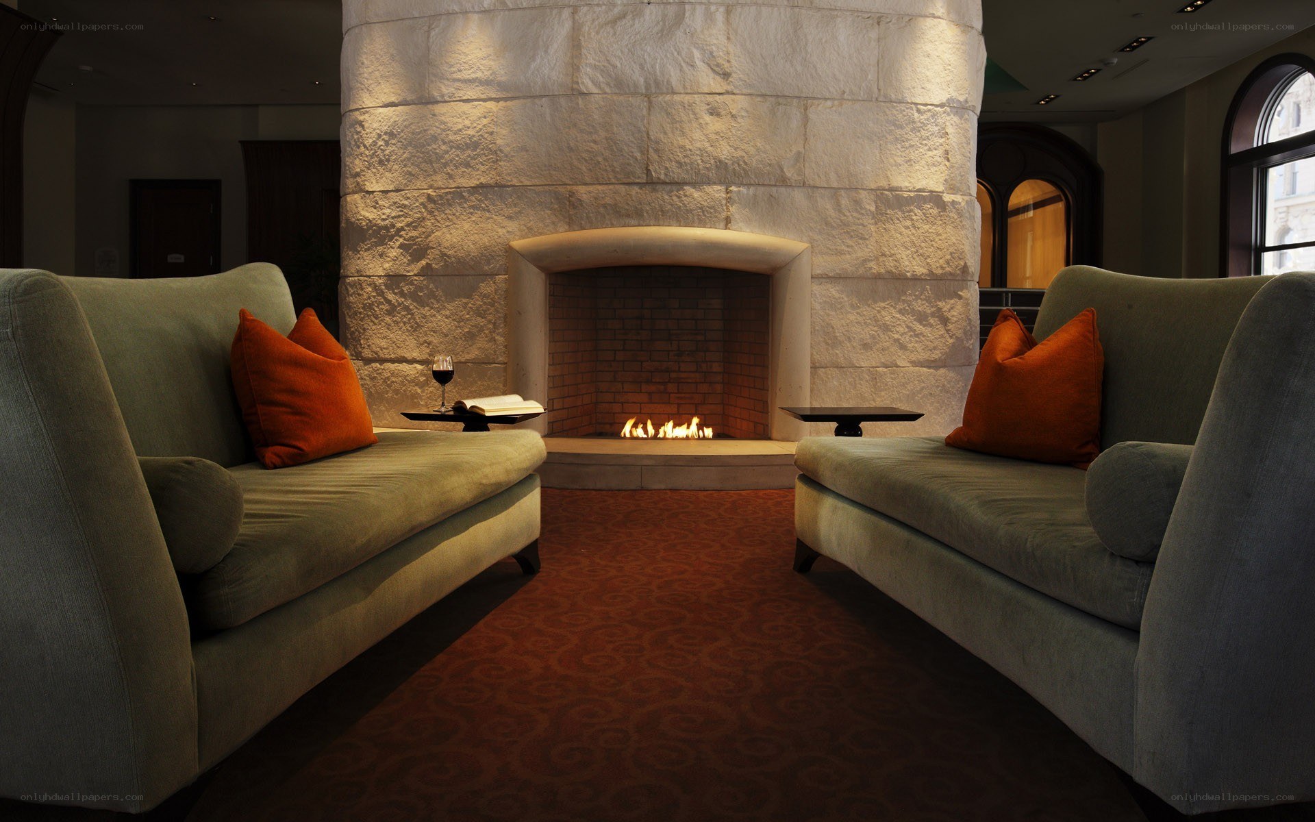 Cozy lounge with fireplace
