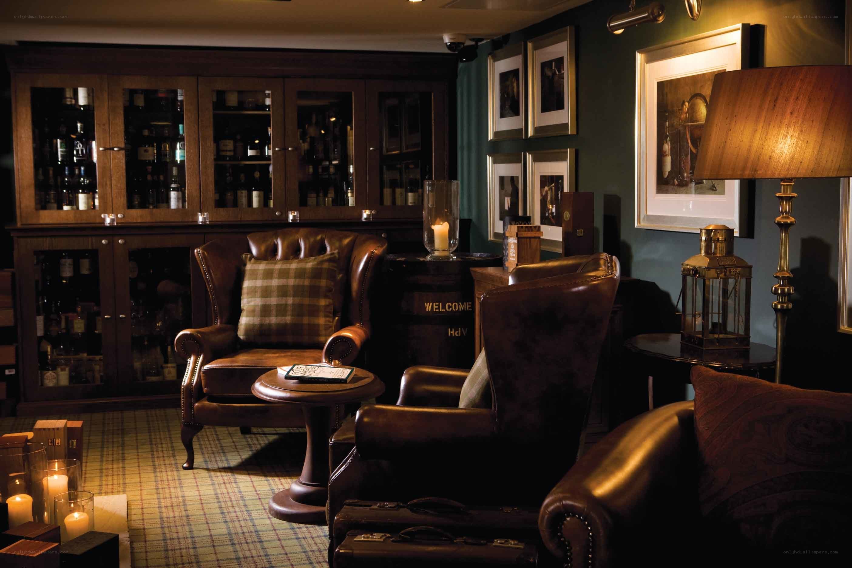 cozy lounge with leather chairs