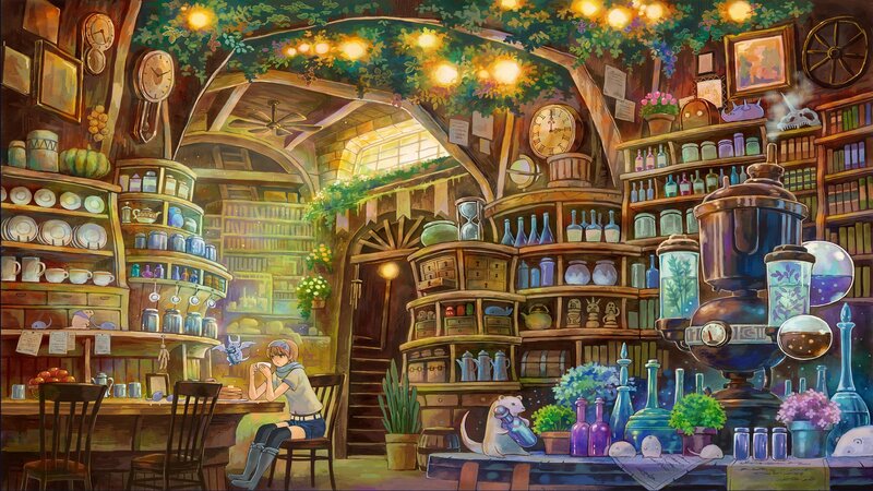 cozy magical workshop interior
