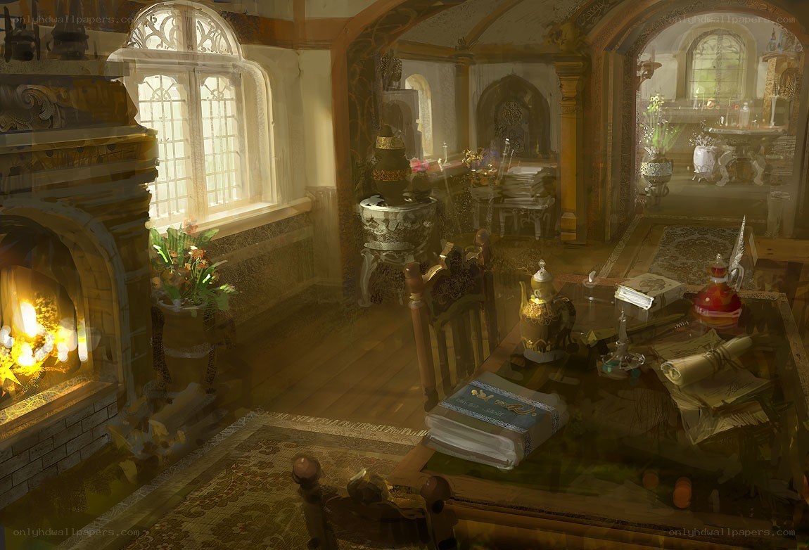 cozy medieval study room