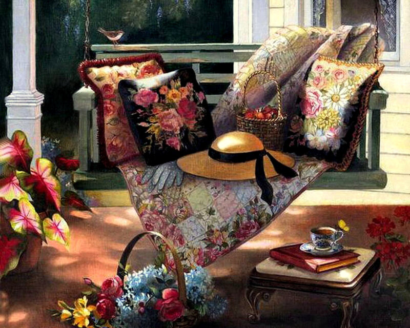 Cozy porch swing scene