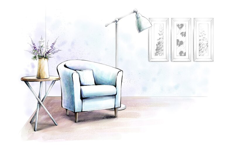 Cozy reading nook sketch