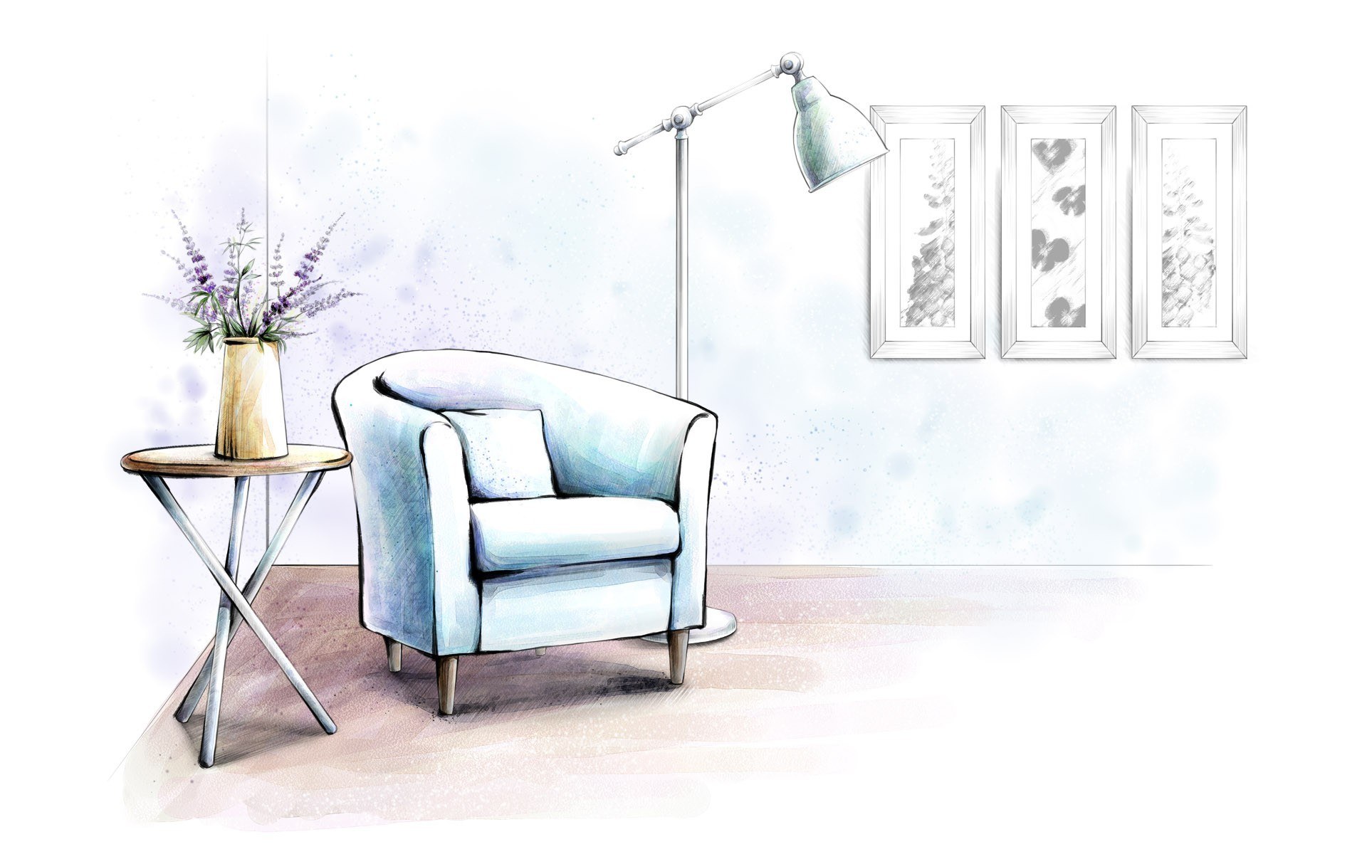 Cozy reading nook sketch