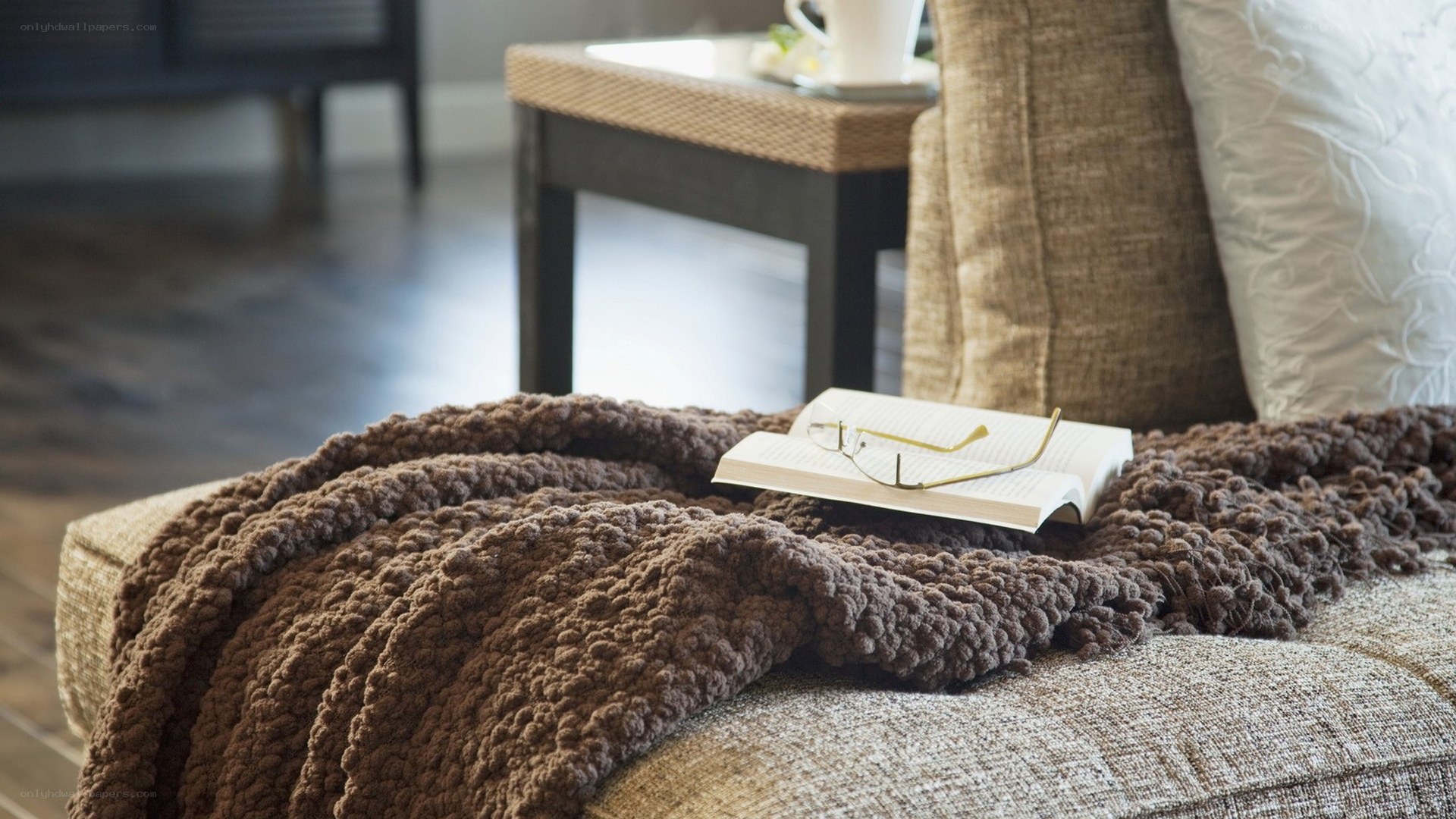 Cozy reading nook with blanket