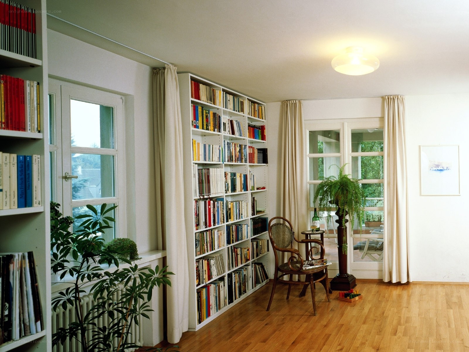 Cozy reading nook with bookshelves